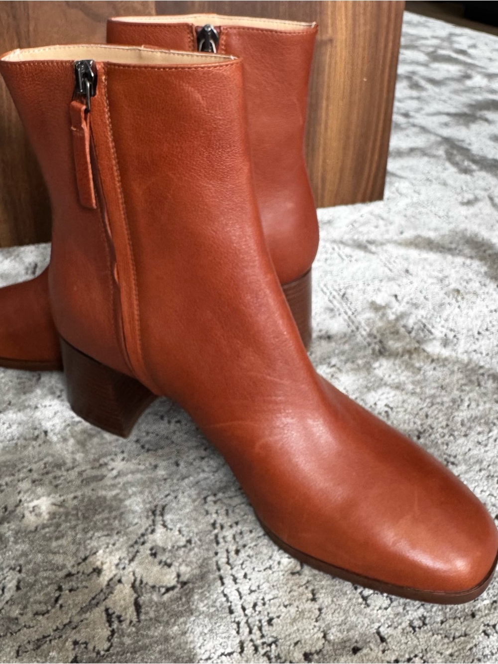M. Gemi Cognac Leather Ankle Booties with Side Zip